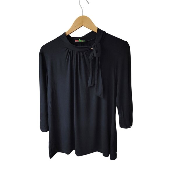 Fervour XL Black 3/4 Sleeve Top With Tie Neck Detail - Picture 1 of 5